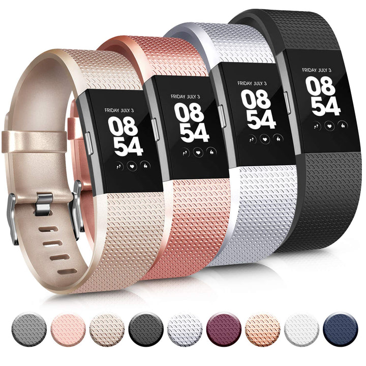 4 Pack Sport Bands Compatible with Fitbit Charge 2 Bands, Replacement Wristbands for Women Men Small/Large (Black/Champagne/Rose Gold/Silver, Small)
