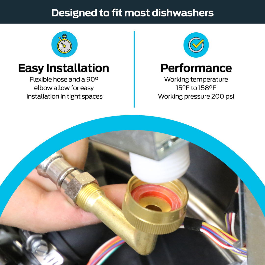 Eastman Dishwasher Installation Kit, 4 Foot Supply Line with 3/8 Inch Compression Ends, 3/8 Inch MIP Elbow and 3/4 Inch FHT Elbow, Braided Stainless Steel Dishwasher Connectors, 41037