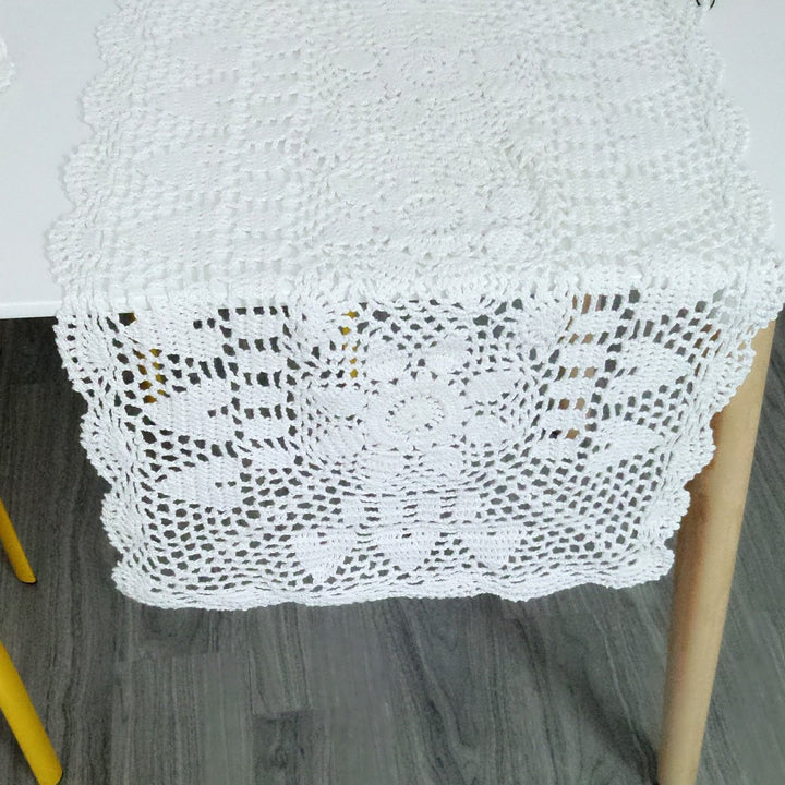 Handmade Crochet Lace Table Cloth Doilies Doily,Rectangle,16 x 35 Inch,White