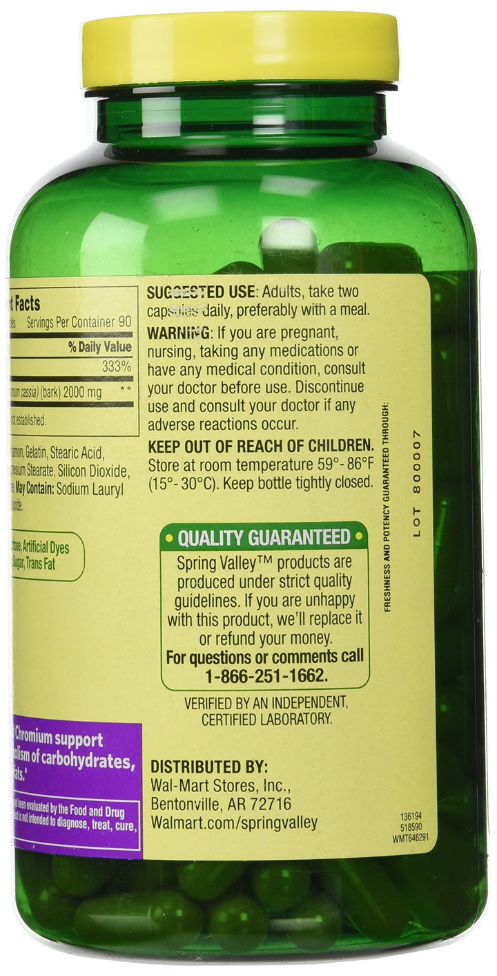 Spring Valley Cinnamon 1000mg Plus Chromium, 180 Capsul
