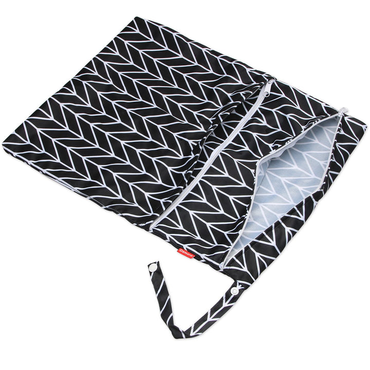 Damero Travel Wet and Dry Bag with Handle for Cloth Diaper, Pumping Parts, Clothes, Swimsuit and More, Easy to Grab and Go (Medium, Black Arrows)