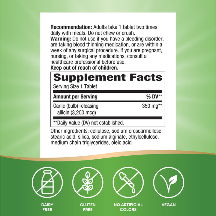 Nature&#39;s Way Garlicin Cardio, Premium Herbal, Supports Healthy Circulation*, No Garlic Taste, Vegan, 180 Tablets (Packaging May Vary)