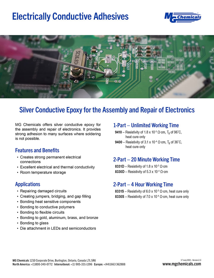 8330S Silver Epoxy Adhesive, Extreme Conductivity, 4 hr. Working time, 21 g, 2 Dispeners (8330S-21G)