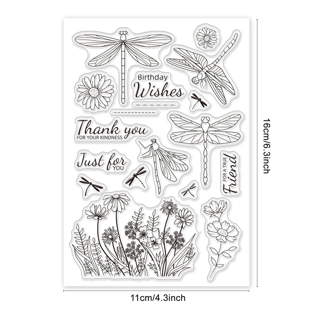 Happy Birthday Dragonfly Clear Stamps Transparent Silicone Stamp for Card Making Decoration and DIY Scrapbooking