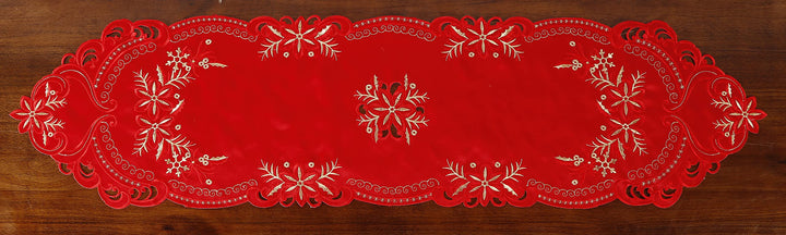 GRANDDECO Holiday Christmas Table Runner, Cutwork Embro