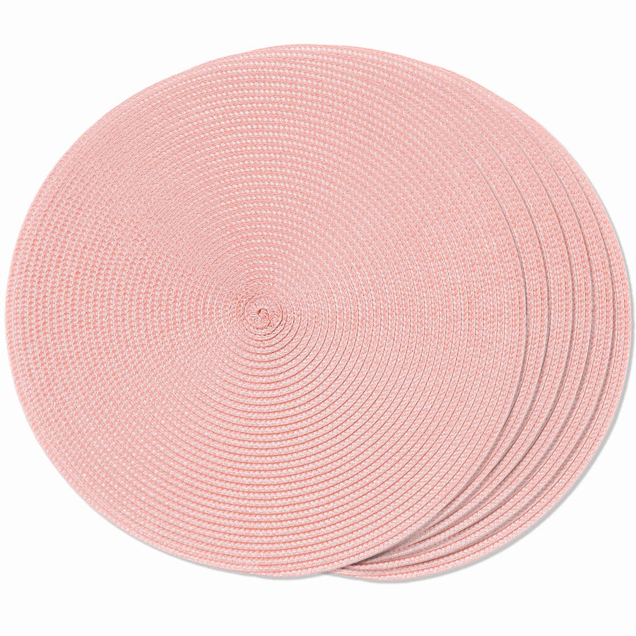 Round Braided Placemats Set of 6 Place Mats for Dining Tables Woven Washable Non-Slip Table mats 15 inch(Pink, 6pcs)