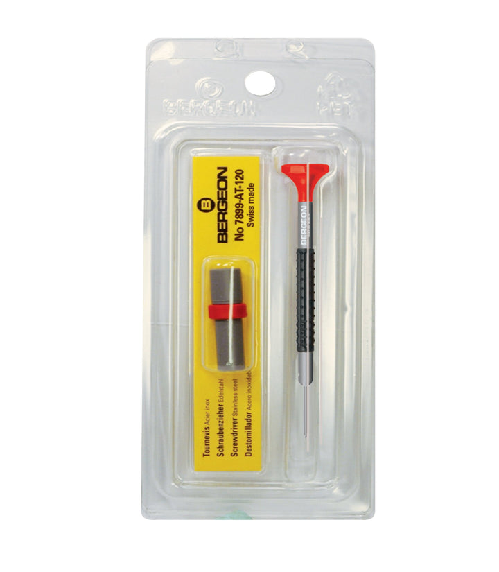 55-684 6899-AT-120 Stainless Steel Ergonomic 1.2mm Screwdriver with Spare Blades Watch Repair Kit
