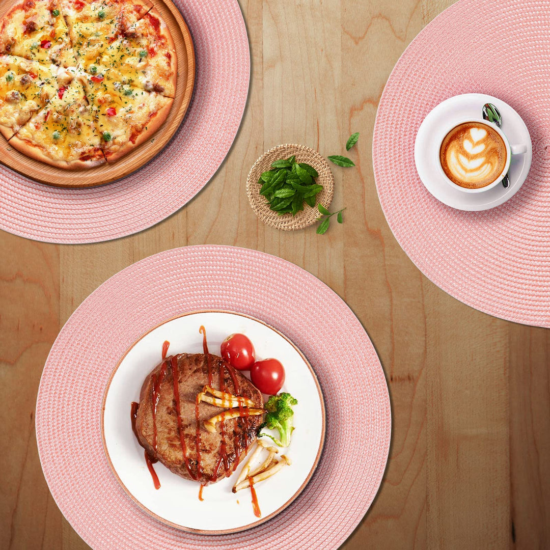 Round Braided Placemats Set of 6 Place Mats for Dining Tables Woven Washable Non-Slip Table mats 15 inch(Pink, 6pcs)