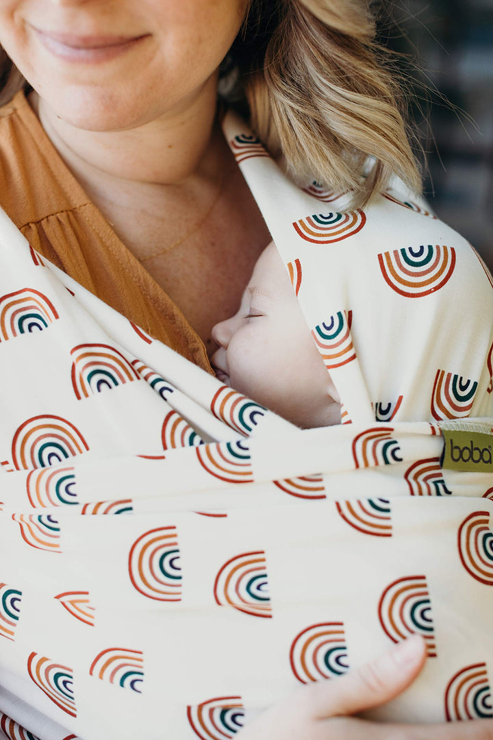 Boba Baby Wrap Carrier - Original Baby Carrier Wrap Sling for Newborns - Baby Wearing Essentials - Newborn Wrap Swaddle Holder, Newborn to Toddler Infant Sling (Serenity Rainbows)