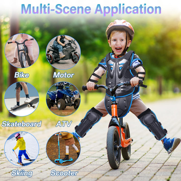 Upgraded Kids Motorcycle Armor Suit Teen Dirt Bike Gear Riding Protective Set for Cycling, Skateboarding, Skiing, Skating, Off-Road (Blue)