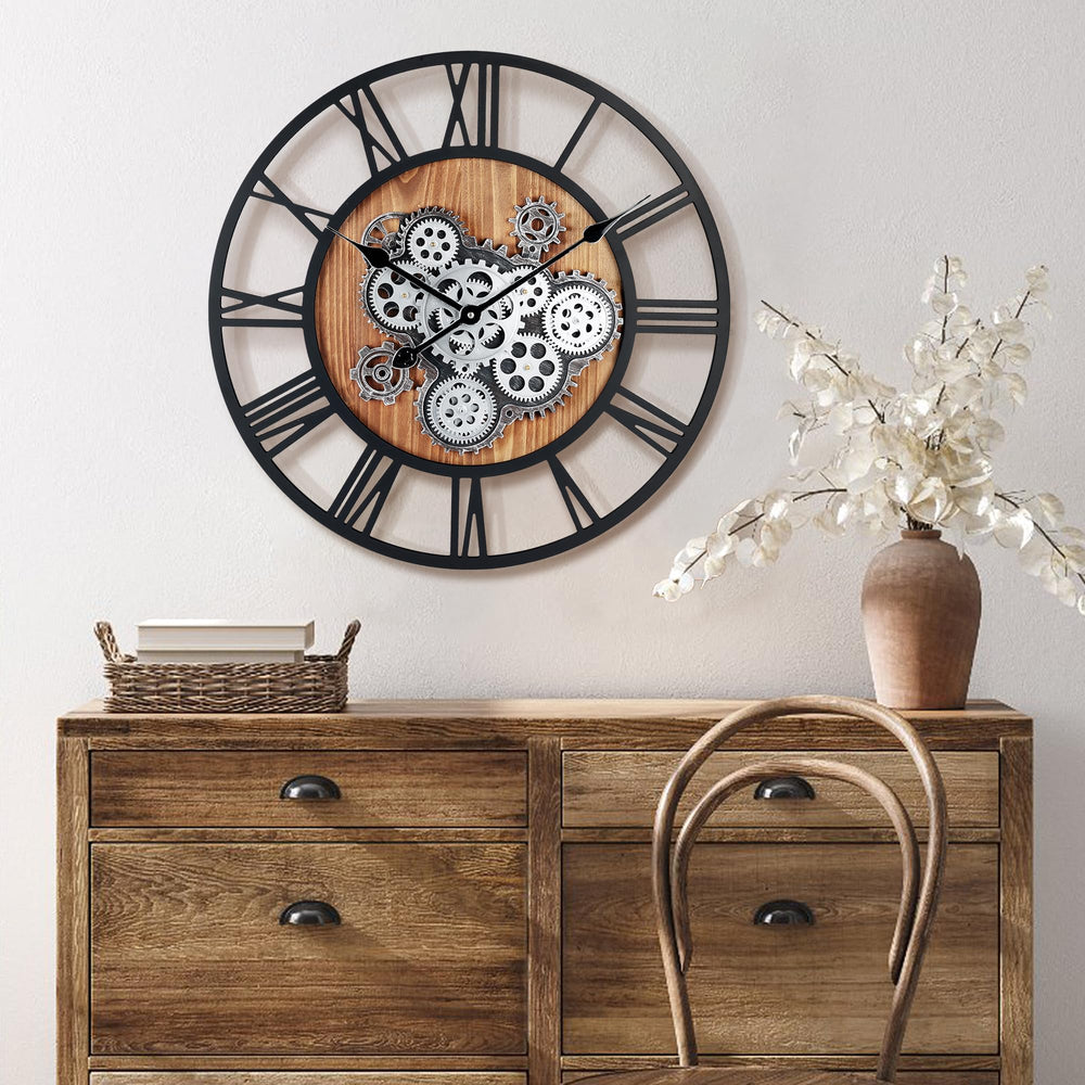 23 Inch Gear Clock with Moving Gears,Large Wall Clocks for Living Room Decor,Farmhouse Steampunk Real Moving Gears Wall Clocks Battery Operated for Office Home Decor