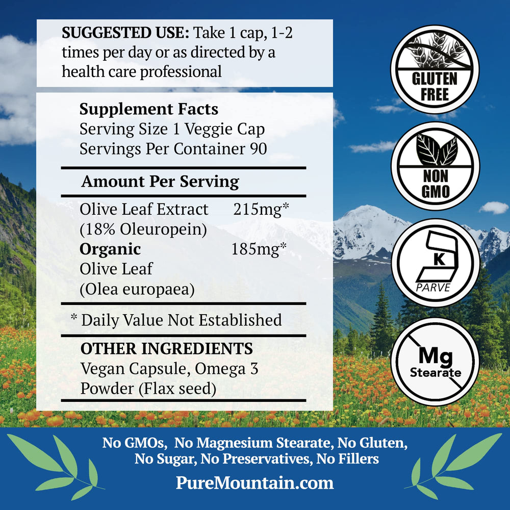 Olive Leaf Extract Capsules - Kosher Vegan Caps Now with 400mg Organic Olive Leaf and Potent Extract Supplement