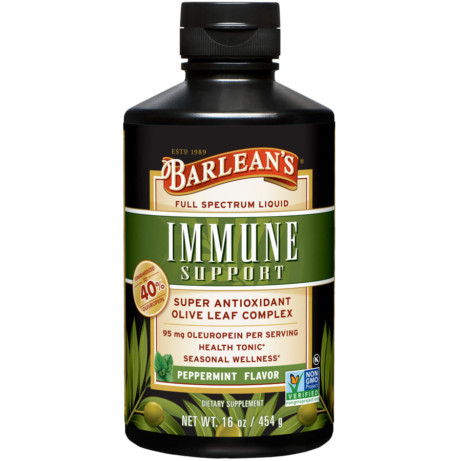 Peppermint Olive Leaf Complex Liquid Immune Support Supplement with 95mg Oleuropein Antioxidants, 16 Ounce