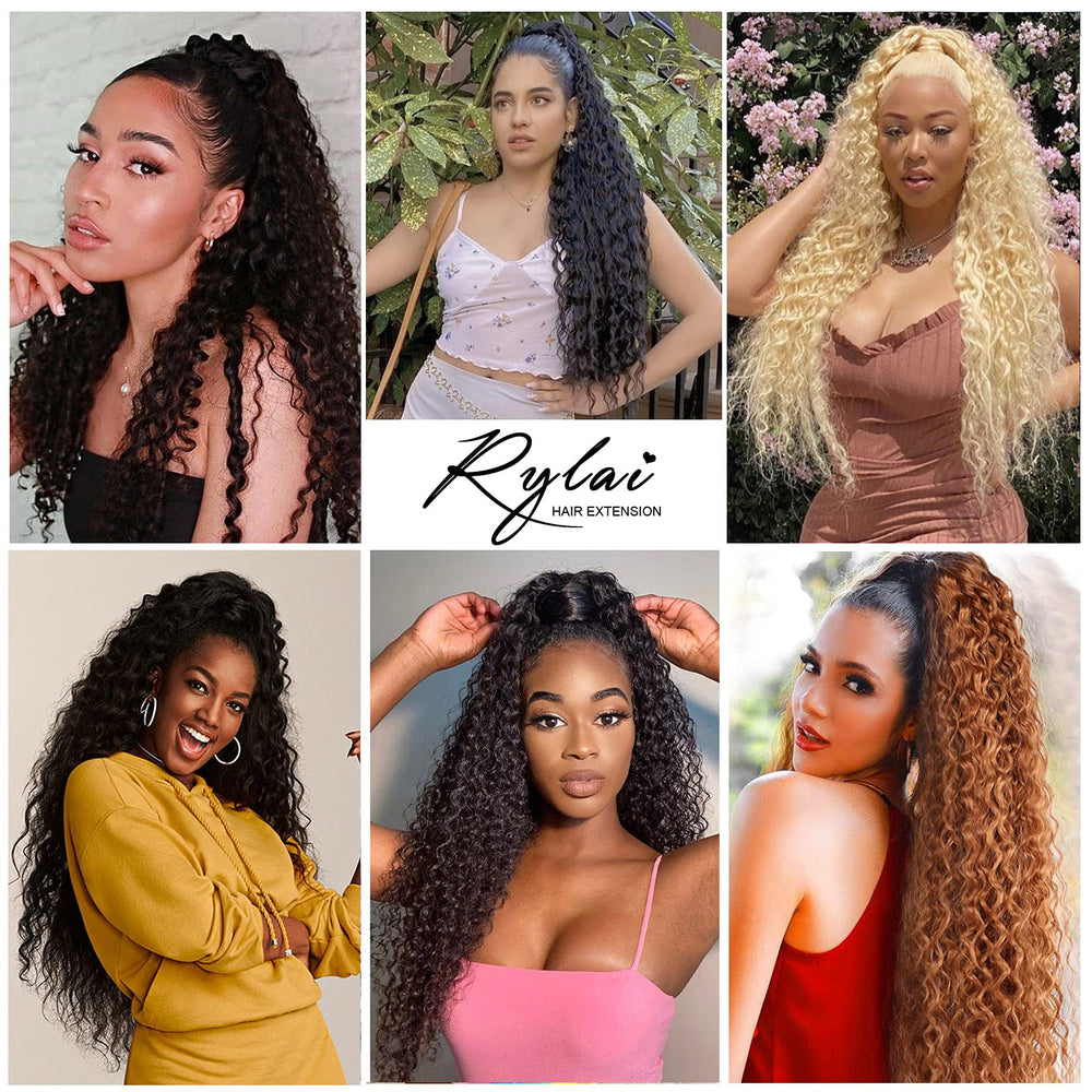 Brown Ponytail Extensions-Curly Drawstring Ponytail-Extension real human hair Feeling Long 24Inch Wave Clip in Hair Extensions Ponytail Synthetic Hairpiece for Black Women (#4,5.64 OZ)…