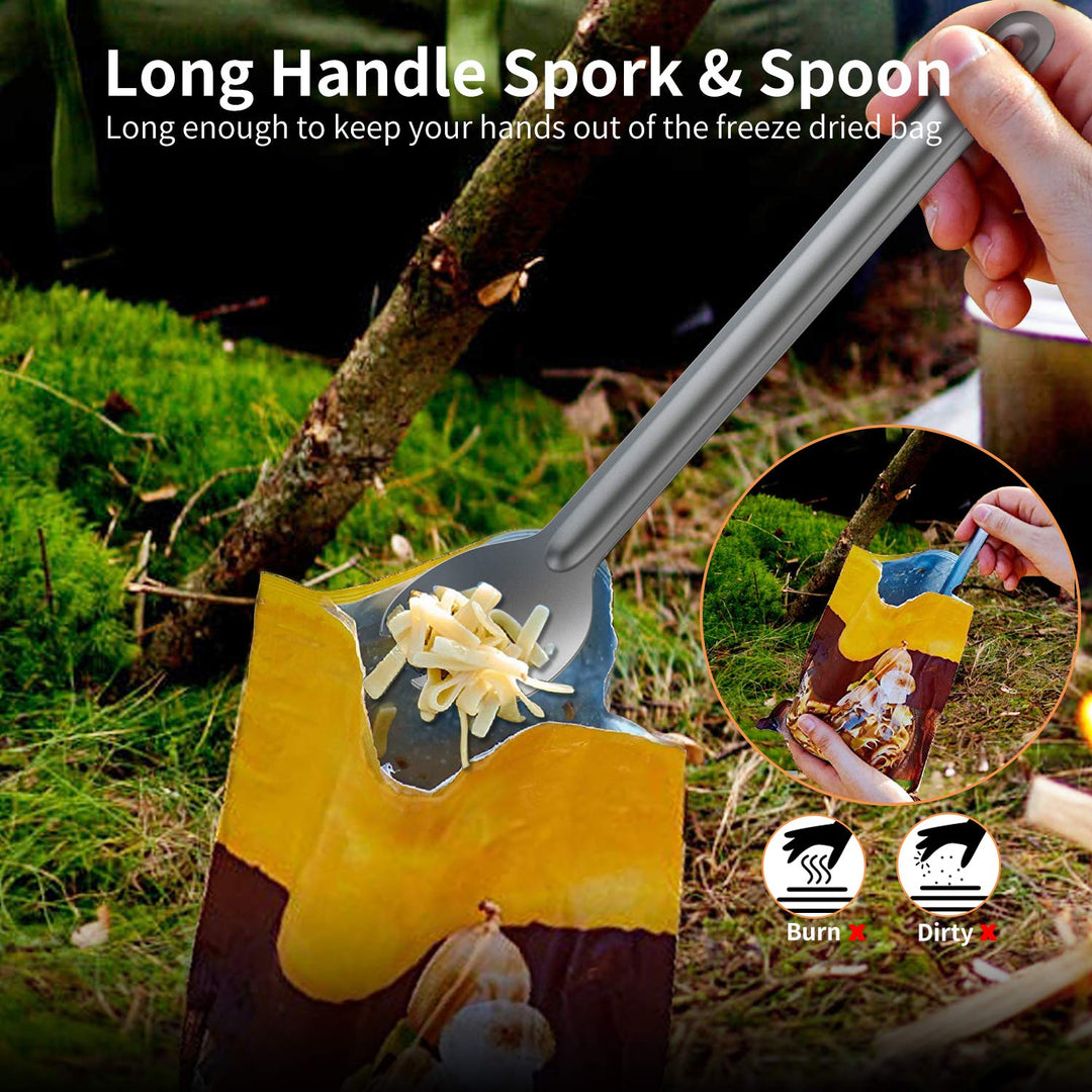 Titanium Long Handle Spork and Spoon, 8.7-Inch Soup Spoon, Camping Spork and Spoon, Eco-Friendly Coffee Spoon, Spork and Spoon Set