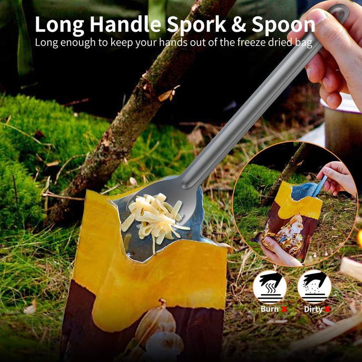 Titanium Long Handle Spork and Spoon, 8.7-Inch Soup Spoon, Camping Spork and Spoon, Eco-Friendly Coffee Spoon, Spork and Spoon Set