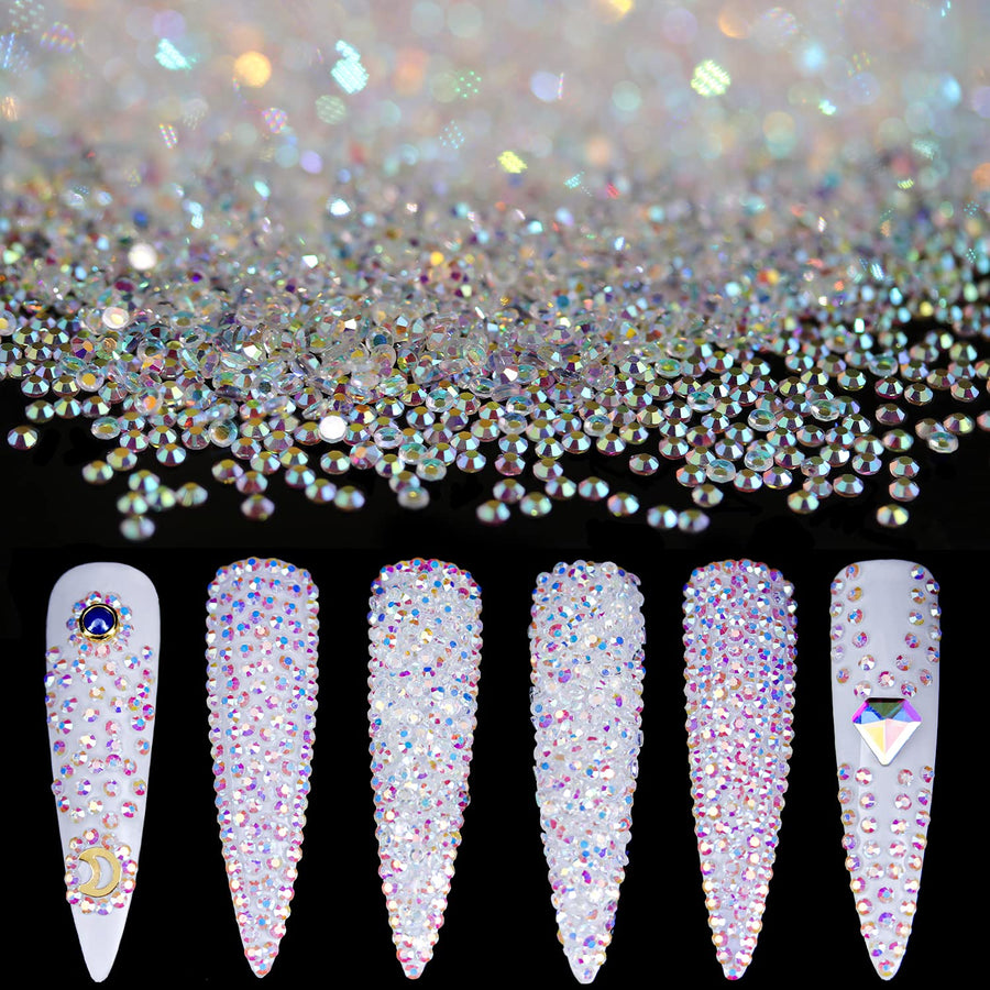 5000PCs 1.7mm Mini AB Glass Crystals for Nail Art Manicure Iridescent Long Lasting Like Swarovski Shine Rhinestone Bead Gem Jewelry Diamond