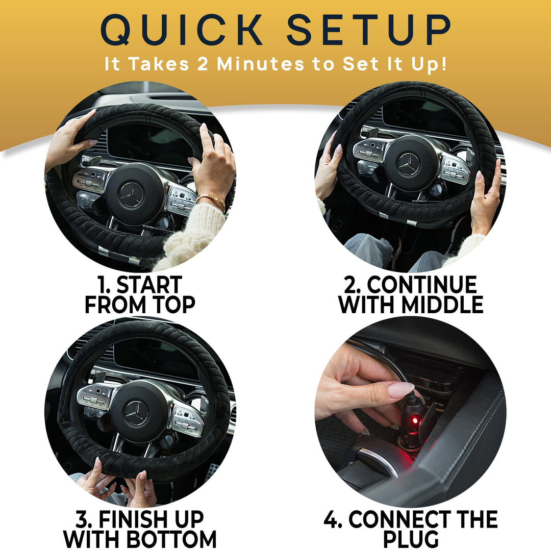 VaygWay Car Heated Steering Wheel Cover - 12v Black Sof