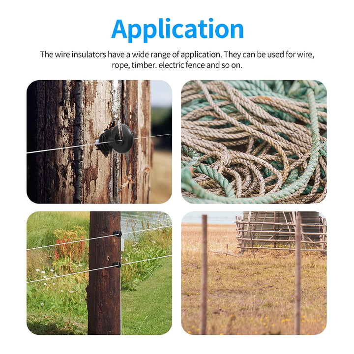 100pcs Black Electric Fence Insulators, Fence Ring Post Wood Post Insulator,Screw in Ring Insulators for Farm Animal Fencing (Grid System Accessories for Animal Husbandry Electronic)