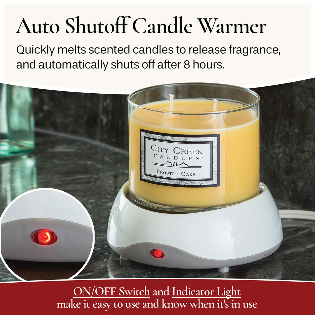 CANDLE WARMERS ETC. Auto Shutoff Candle Warmer Plate (White, Plug-in) – Modern Candle Wax Warmer with 8-Hour Timer