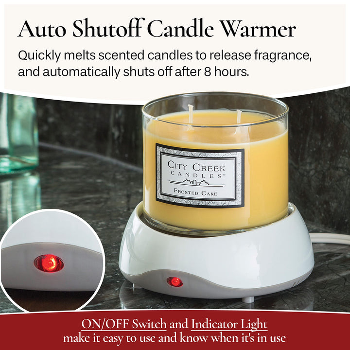 CANDLE WARMERS ETC. Auto Shutoff Candle Warmer Plate (White, Plug-in) – Modern Candle Wax Warmer with 8-Hour Timer
