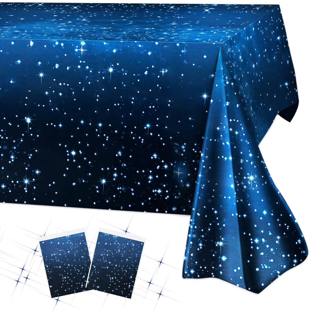 2 Pack Space Tablecloth for Party Supplies - Table Covers for Space Galaxy Stars Theme Party Decoration for Birthday Home, Starry Night Tablecloth for Kids Solar System Star Tablecloth (54* 108)