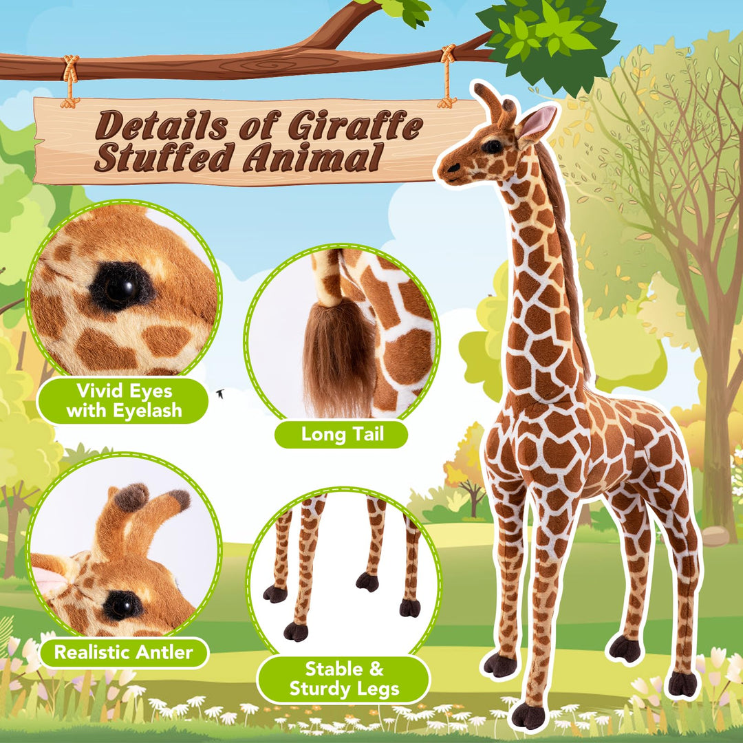 Giant Giraffe Stuffed Animal Set, 47 Inch Large Plush Giraffe Toy with Bird&amp;Basket&amp;Leaves&amp;Card, Big Lifelike Standing Giraffe for Girls Boys