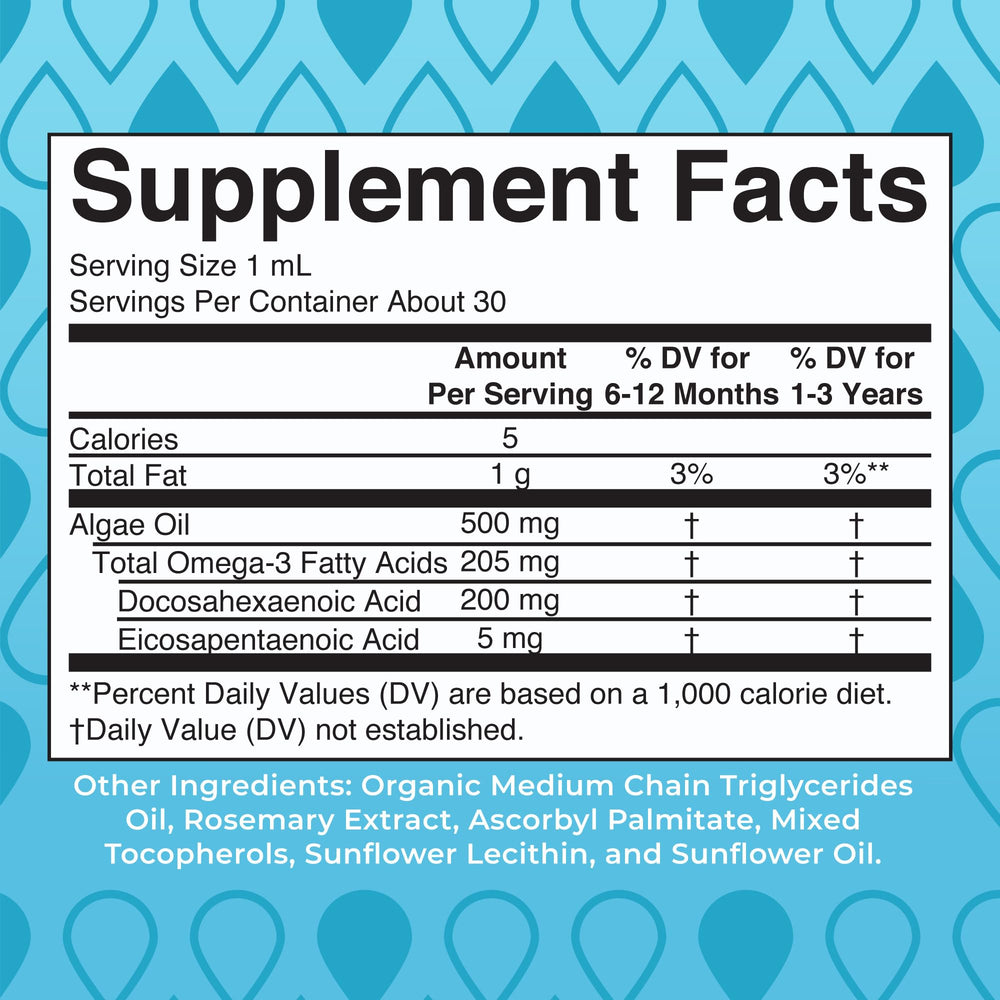 Infant and Toddler Omega-3 Liquid Drops by | 200mg DHA and 2mg EPA Per Serving | Overall Wellness and Healthy Development | Unflavored | 1 Fl Oz