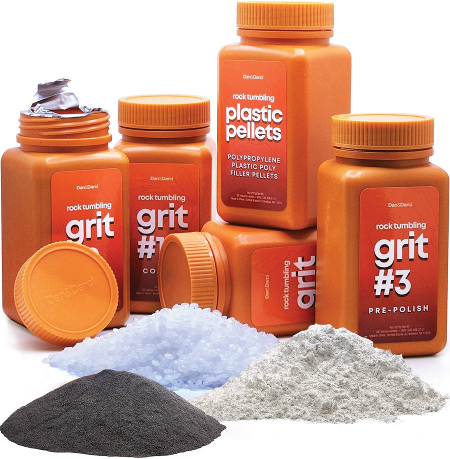 Rock Tumbler Grit Refill Kit - 3.5 Pounds Grits Media + Poly Plastic Pellets - Rocks Polishing Refills for Any Brand Rock Tumblers - Rock Polish Tumbling Supplies Set - Stone Polisher