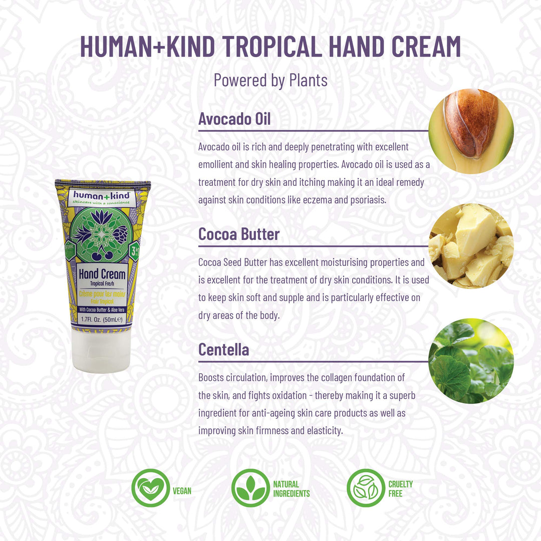 Hand Cream - Nourishes and Hydrates Hands, Elbows, and Feet - Enriched with Moisturizing Avocado Oil and Shea Butter - Natural, Vegan Skin Care - Tropical Fresh Scent - 1.7 fl oz