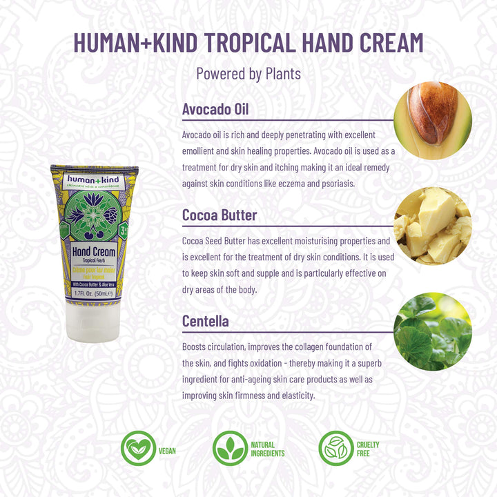 Hand Cream - Nourishes and Hydrates Hands, Elbows, and Feet - Enriched with Moisturizing Avocado Oil and Shea Butter - Natural, Vegan Skin Care - Tropical Fresh Scent - 1.7 fl oz