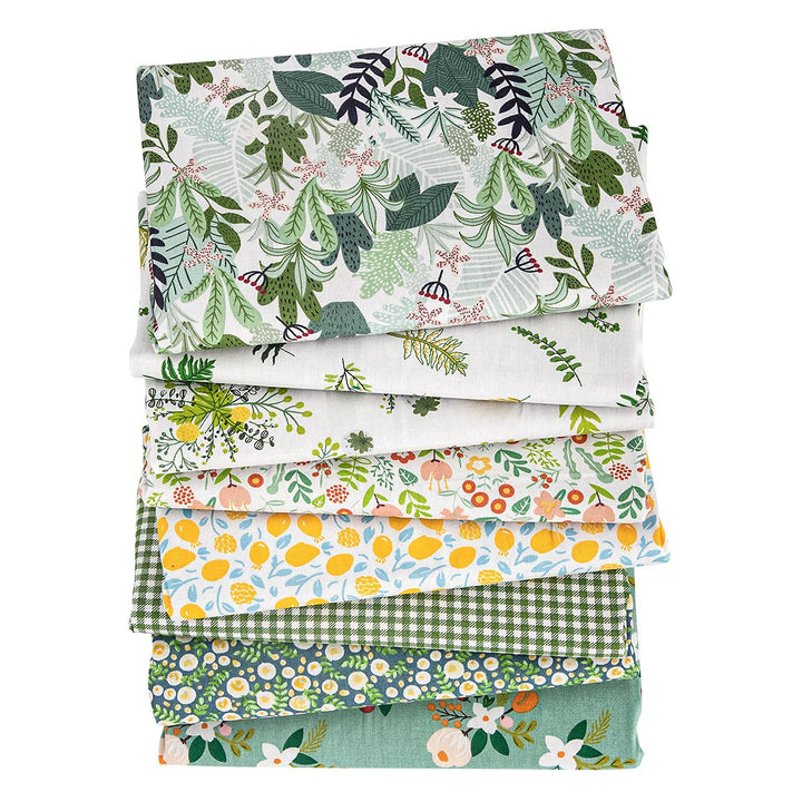 8pcs Fat Quarter Fabric Bundles 19.6&#39;&#39; x 19.6&#39;&#39;(50cm x 50cm) Cotton Craft Fabric Pre-Cut Squares Sheets for Patchwork Sewing Quilting Fabric(Green Floral)
