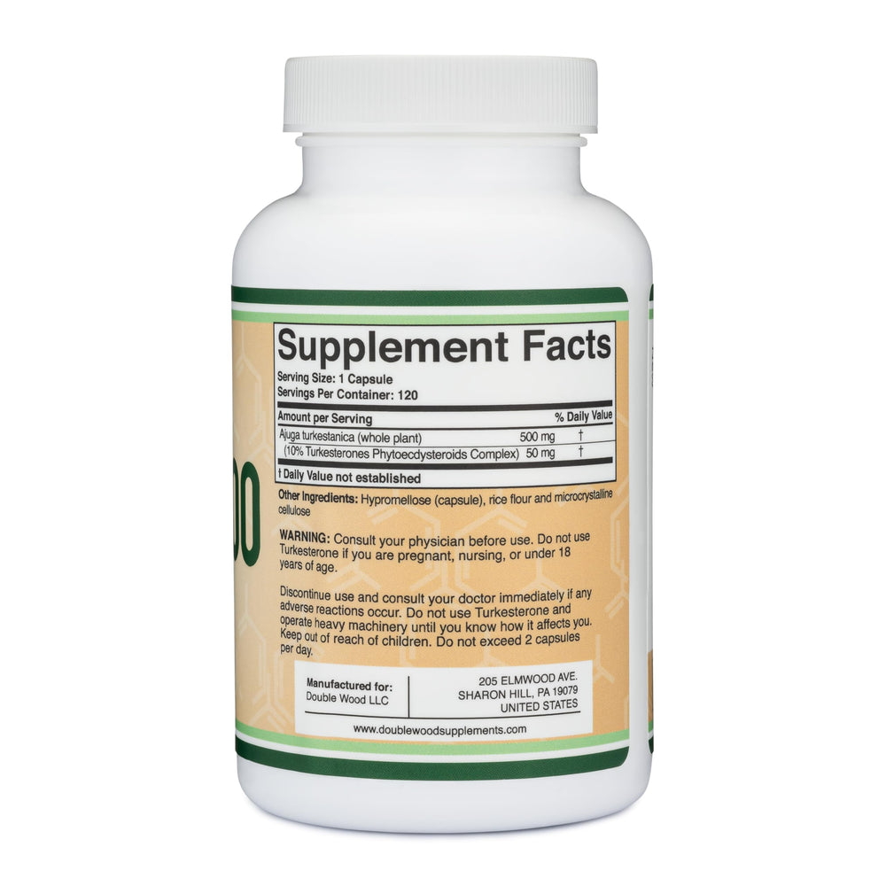 Turkesterone Supplement 500mg, 120 Capsules (Ajuga Turkestanica Extract Std. to 10% Turkesterone) Similar to Ecdysterone for Men's Health Support (Manufactured and Tested in The USA) by Double Wood