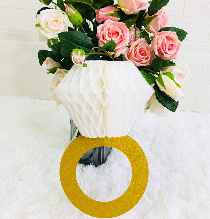 Bachelorette Party Decorations|Bridal Shower Supplies| Honeycomb Ring Hanging Decorations,Glitter Gold Diamond Ring,Perfect for Engagement Wedding Party and Bridal Shower