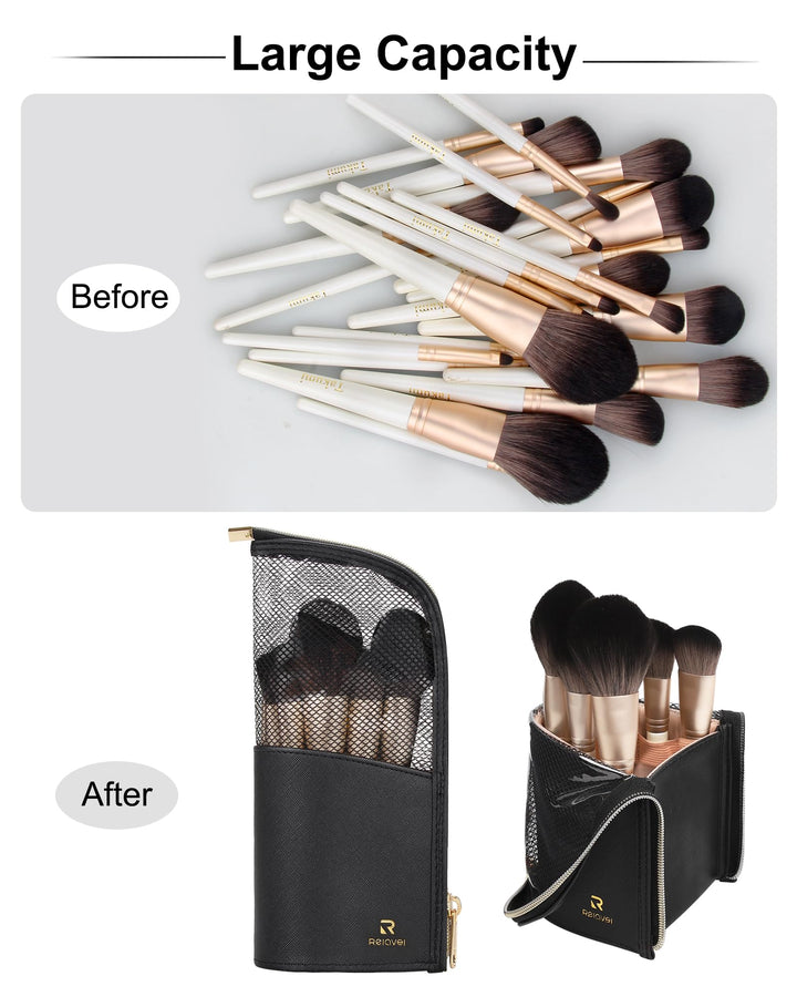 Makeup Brush Organizer Bag,High Capacity Portable Stand-Up Makeup Brush Holder,Professional Artist Makeup Brush Sets Case Waterproof Dust-proof Makeup Brush Cup