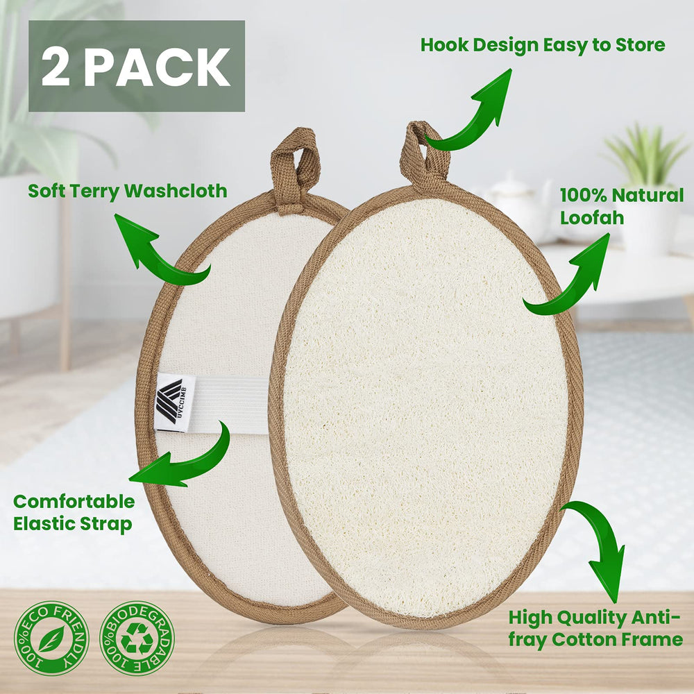 Large 5”x 7” Natural Loofah Sponge Exfoliating Body Scrubber-2 Pack Shower Loofah -Loofah for Women and Men-Made with Biodegradable Shower Loofah Bath Sponge