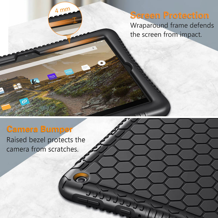 Silicone Case for Fire HD 10 and Fire HD 10 Plus Tablet (Only compatible with 11th Generation 2021 Release) - [Honey Comb] Light Weight Shock Proof Back Cover, Black