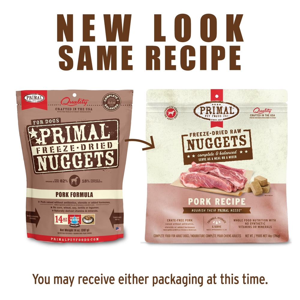 Primal Freeze Dried Raw Dog Food Nuggets, Pork, Complete & Balanced Meal, Also Use as Topper or Treat, Premium, Healthy, Grain Free, High Protein Raw Dog Food, 14 oz