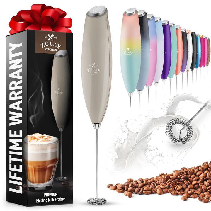 Zulay Powerful Milk Frother for Coffee with Upgraded Titanium Motor - Handheld Frother Electric Whisk, Milk Foamer, Mini Mixer &amp; Coffee Blender Frother for Frappe, Latte, Matcha, No Stand - Gray