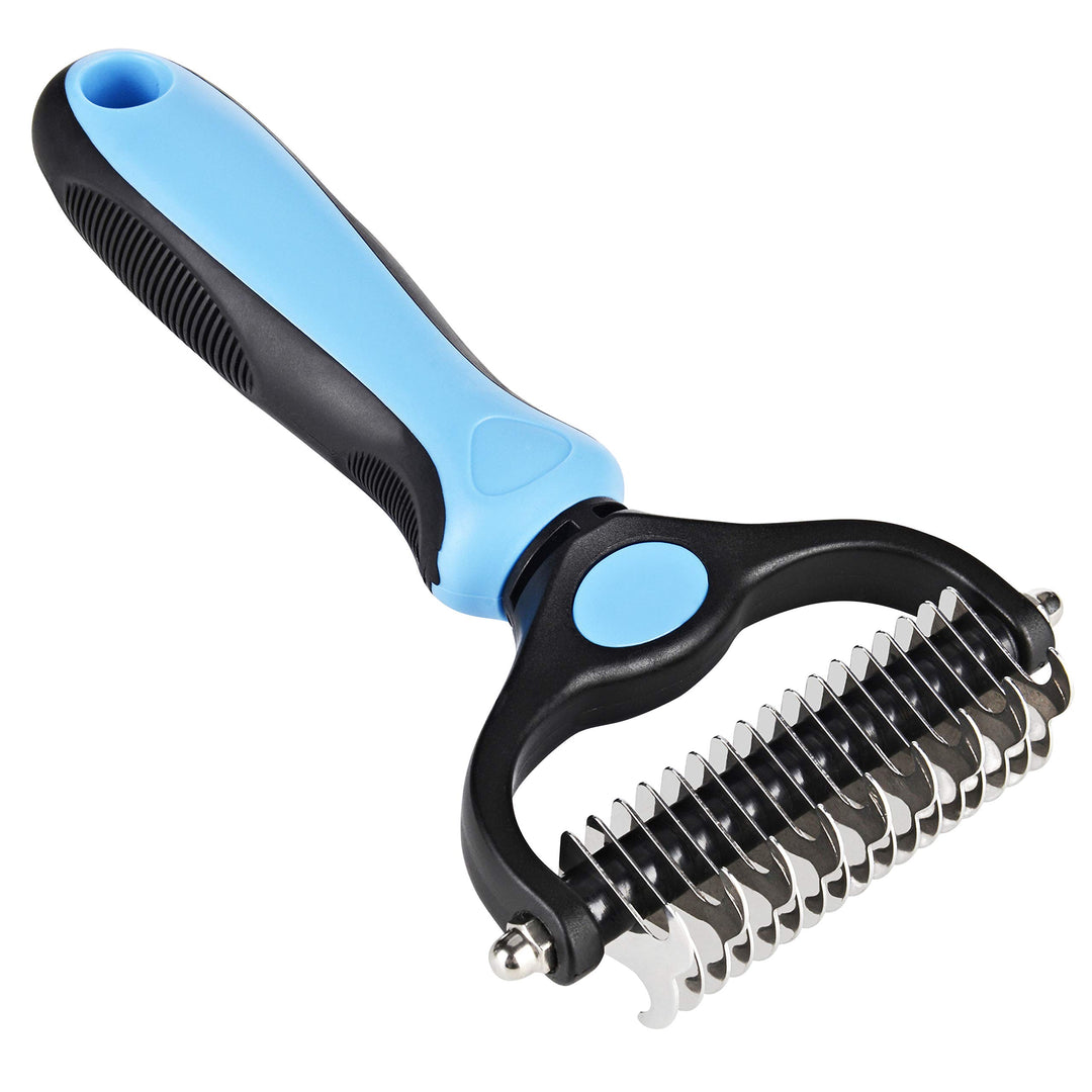 Pet Dematting Comb with 17 Double Sided Teeth Dog Grooming Brush Deshedding Tool Pet Grooming Undercoat Rake for Removes Loose Knots, Mats and Tangled Hair