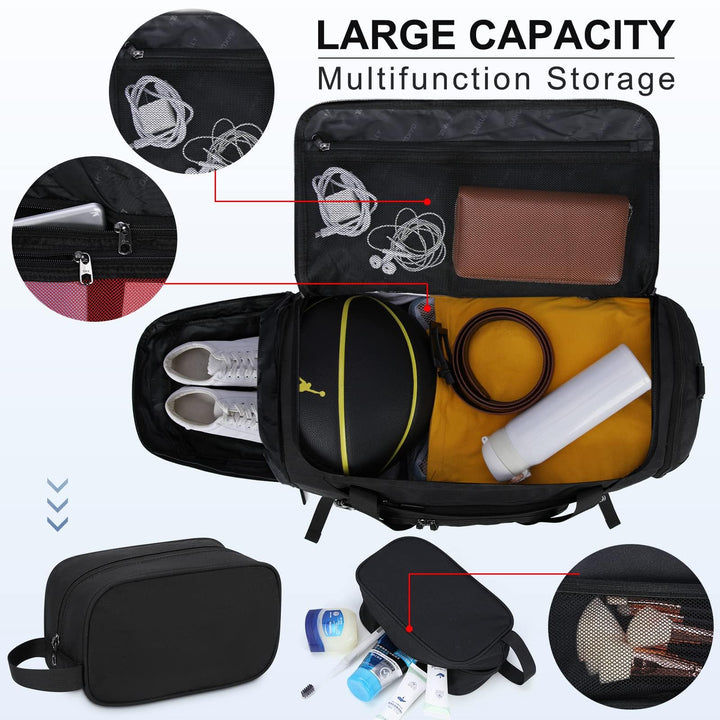 Gym Duffle Bag for Women Men 40L Waterproof Sports Bags Travel Duffel with Shoe Compartment,Wet Pocket Large Weekender Overnight Toiletry Bag,Black
