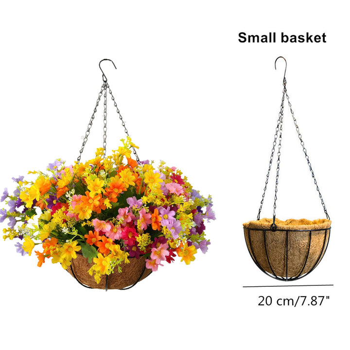 Flo Daisy Flower Artificial Hanging Plant Home Balcony Indoor Outdoor Decor Fake Flower Hanging Basket with Chain Flowerpot (Small Basket with Silk Flowers)