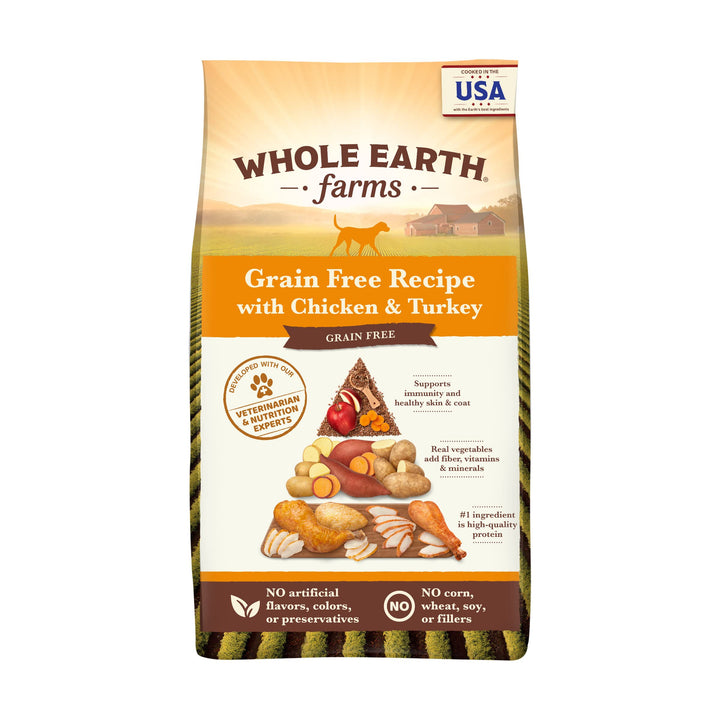 Natural Grain Free Dry Kibble, Wholesome and Healthy Dog Food, Chicken and Turkey Recipe - 25 LB Bag