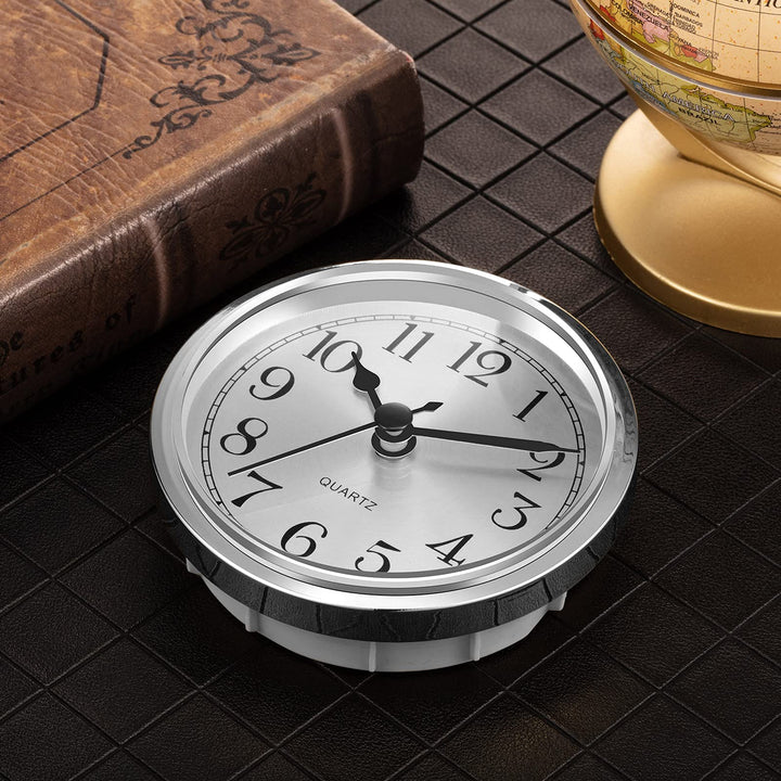3-1/2 Inch (90 mm) Quartz Clock Fit-up/Insert with Arabic Numeral (Silver)