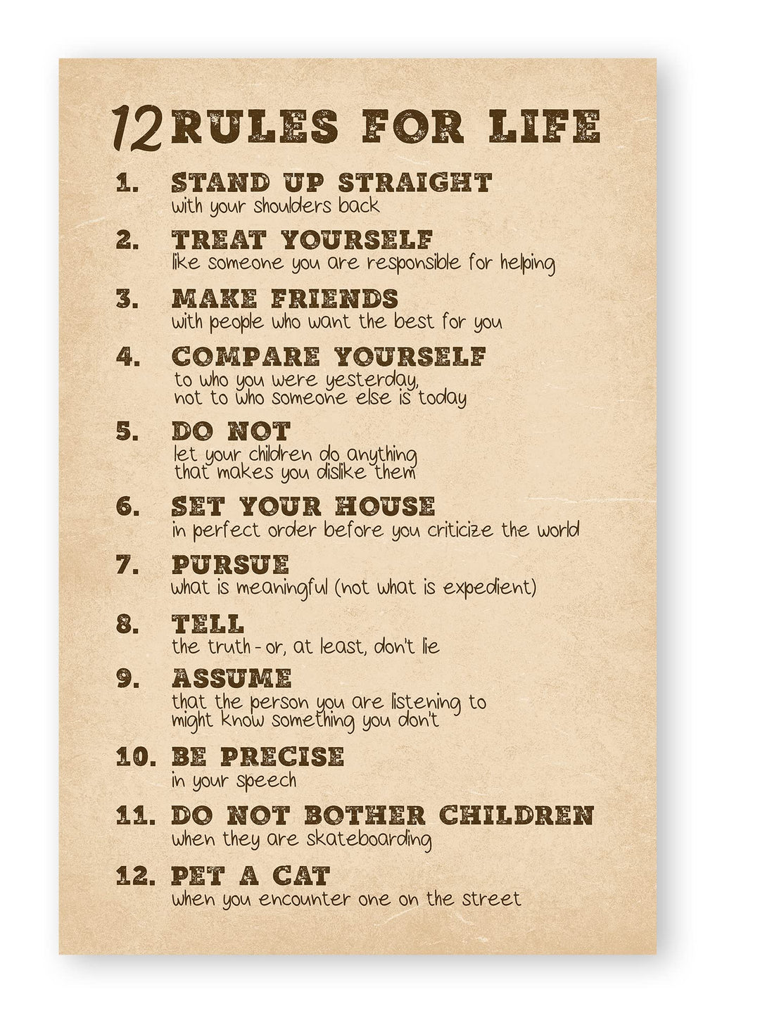 Picofyou 12 Rules for Life Motivational Poster - Jordan Peterson Inspirational Wall Art for Bedroom, Office, Home, Gym Decor Print - 16x24 Inch Unframed, 16 x 24 Inch