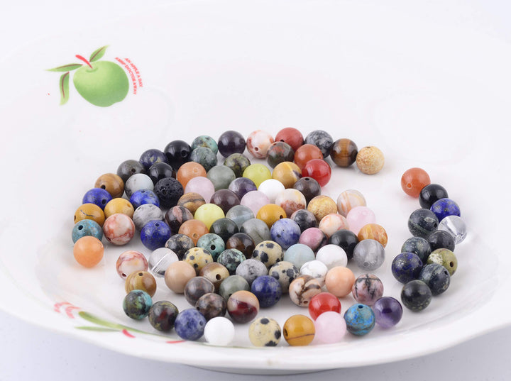 Natural Stone Beads 100pcs Round Genuine Real Stone Beading Loose Gemstones Hole Size 1mm DIY Smooth Bead for Bracelet Necklace Earrings Jewelry Making(Natural Stone Beads Multicolor, 8mm)
