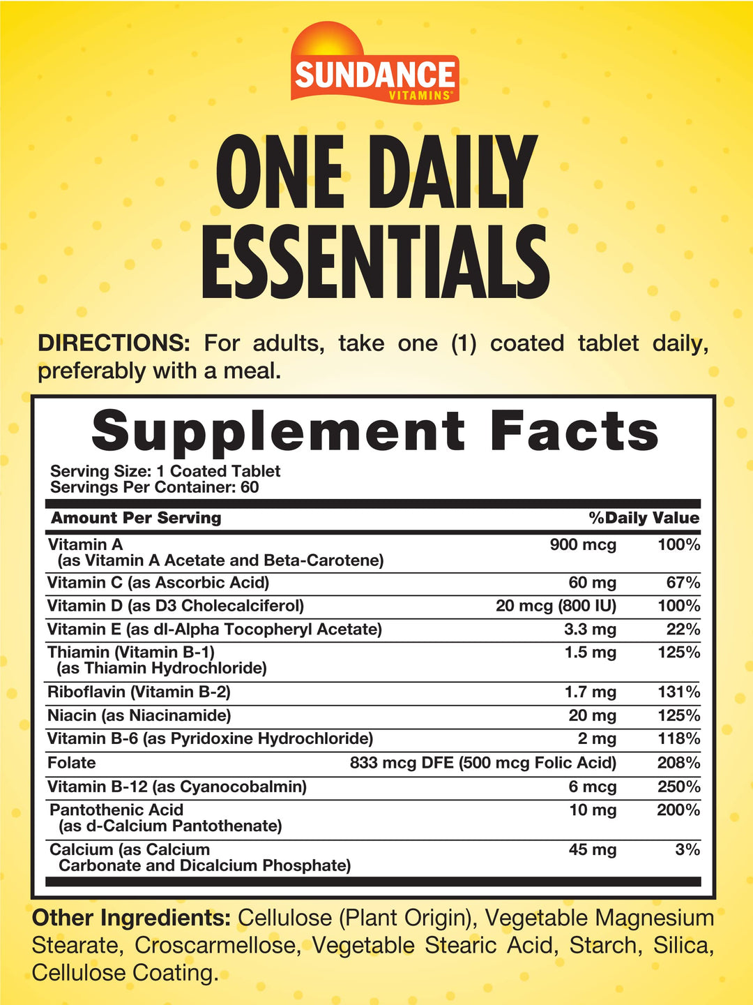 Sundance Daily Multivitamin for Adults | 60 Tablets | High Potency Formula | Non-GMO and Gluten Free Supplement
