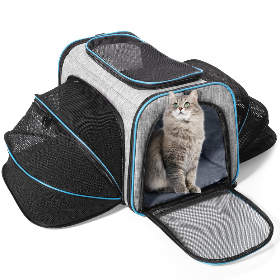 Pet Carrier Airline Approved, 4 Sides Expandable Cat Carrier Bag with Removable Fleece Pad, Large Soft Sided Pet Travel Carrier, Dog Carrier for Cats, Puppy and Small Dogs