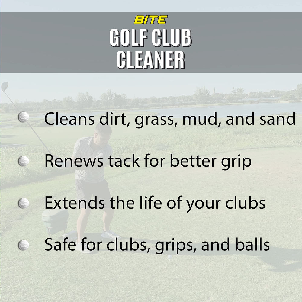 Bite Golf Club and Grip Cleaner | Keeps Clubs, Irons, and Drivers Clean | Use With Cloth, Brush, or Bottle Brush Refill | Restore Grip Tack