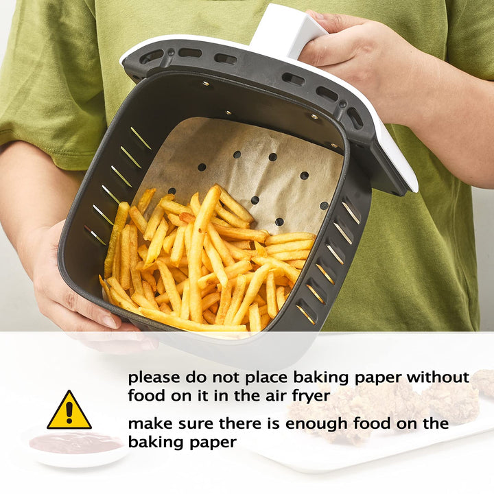AW&amp;SH Air Fryer Liners, 200pcs 7.5 inch Square Unbleached Air Fryer Disposable Paper Liner, Food Grade Parchment Paper for Baking Roasting Microwave, Oil-Proof, Water-Proof, Non-Stick